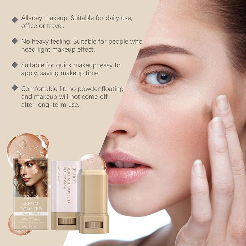 Foundation Stick, Hydrating Skin Tint with Hyaluronic Acid & Vitamin E Serum Boosted Beauty Balm, Solid Tinted Moisturizing Serum Contour Stick Foundation Face Stick for Women, Brightens - Image 4